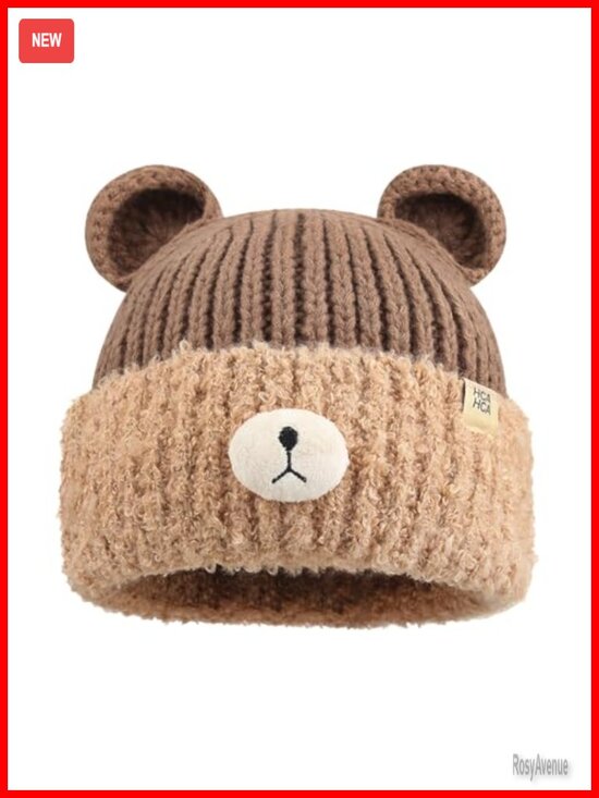 Crochet Bear Ear Beanie Hat - Knitted Skull Cap with Faux Fur - Soft main image 4